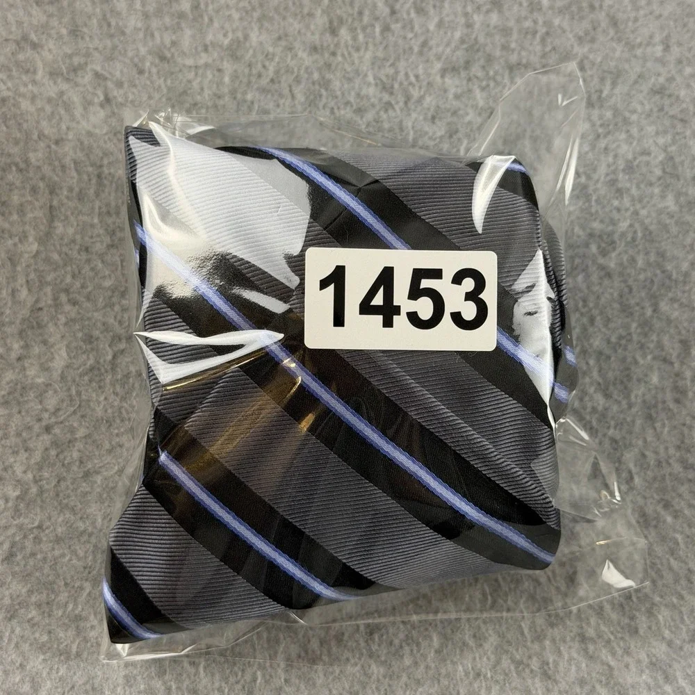 Claiborne Gray Black Blue Repp Striped Men's Neck Tie Classic 58x3.75